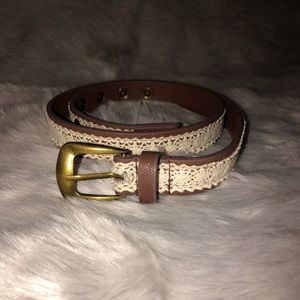 Brown and white lace belt